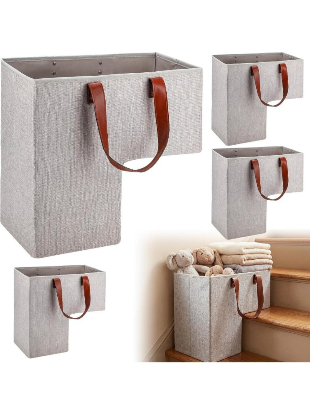 4 Pack Foldable Stair Baskets with Handles - Versatile Storage Solution